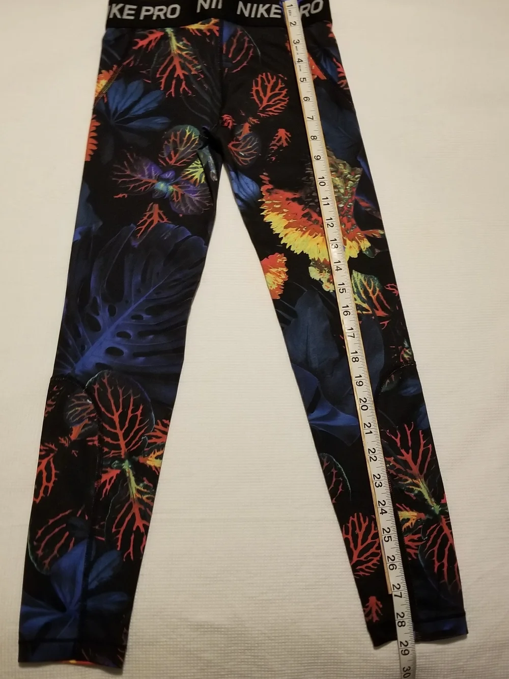 Nike Pro Girl's Small Black With Blue, Orange, & Yellow Floral Print Leggings